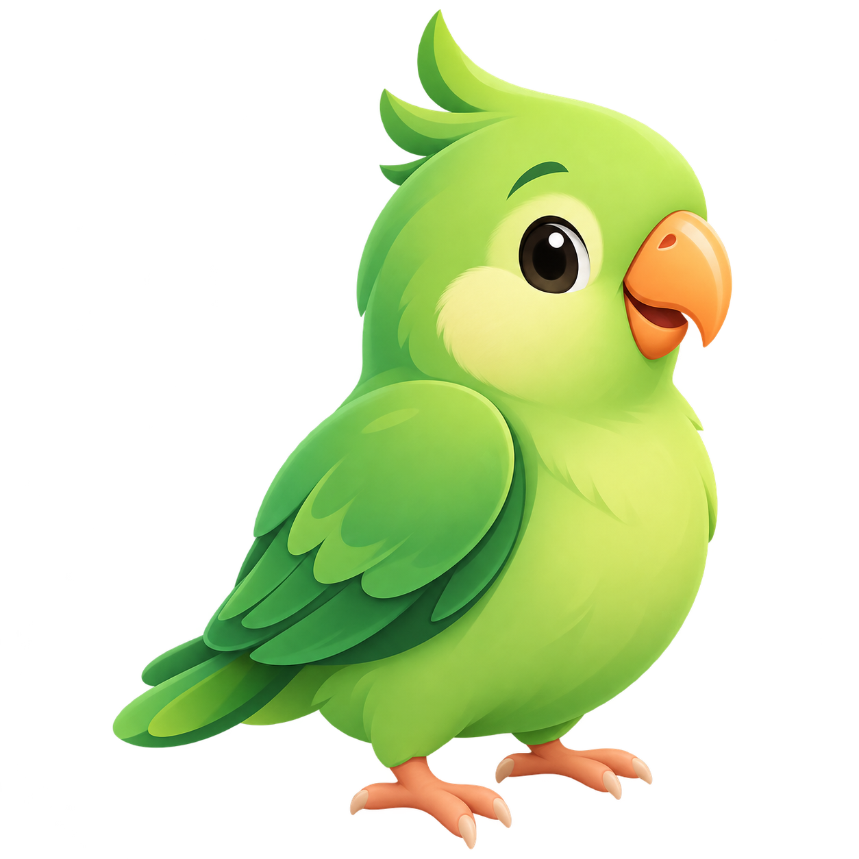 Cotorri's green parakeet mascot with an orange beak.
